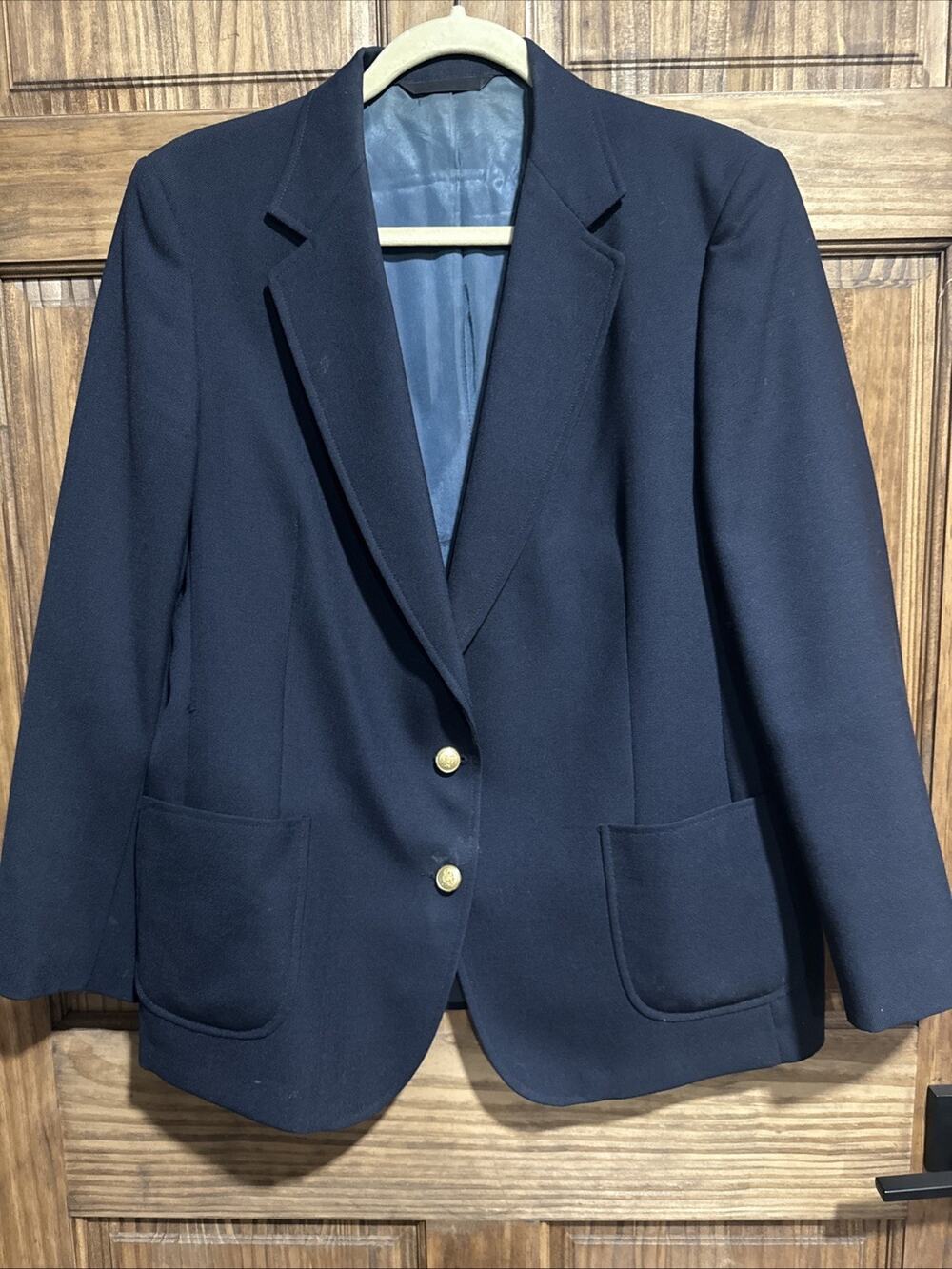 Vintage Navy Blue Blazer Gold Buttons Lined Roymont
